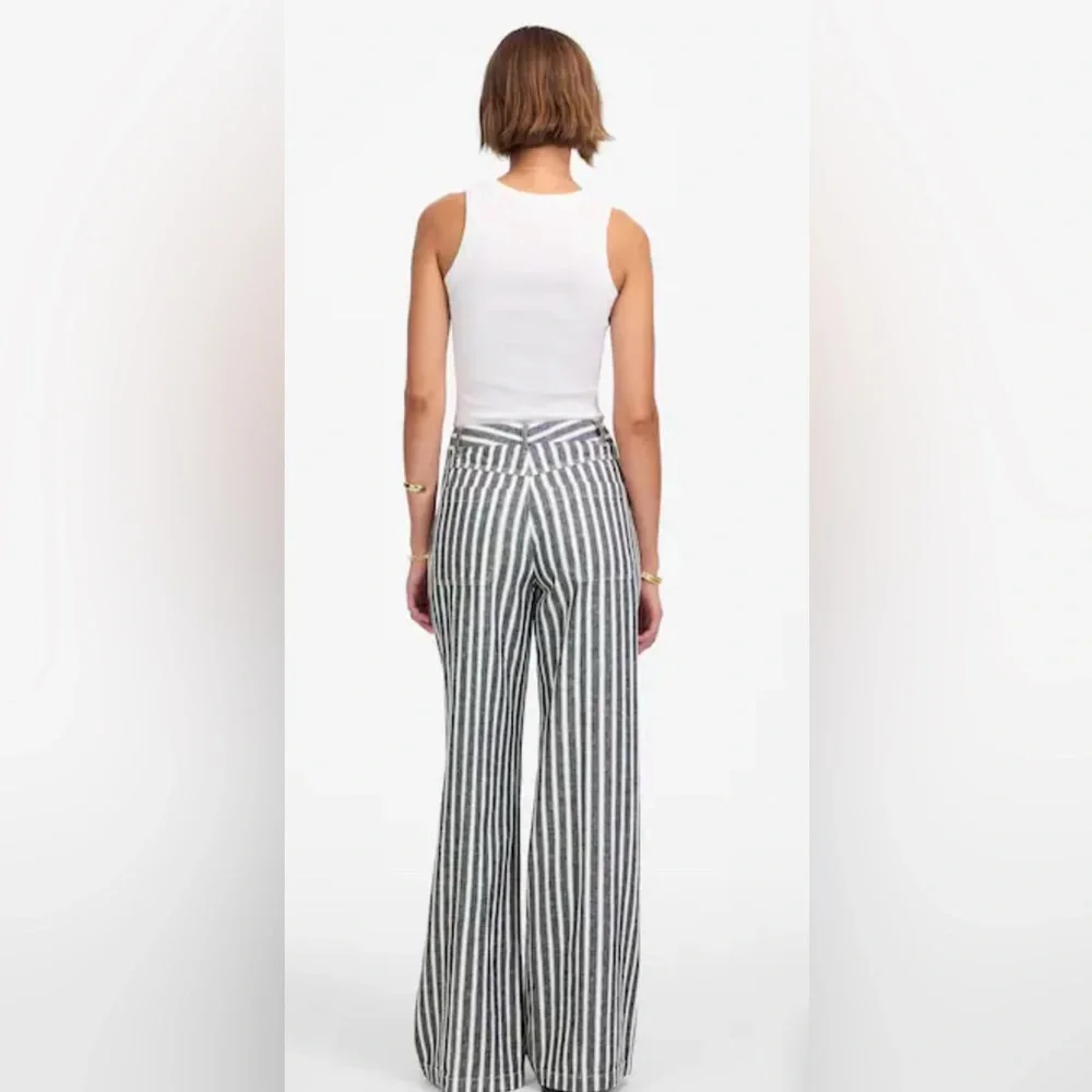 NWT Madewell Navy/White Striped Zoe Relaxed Wide Pants Sz 2 - Picture 3 of 5